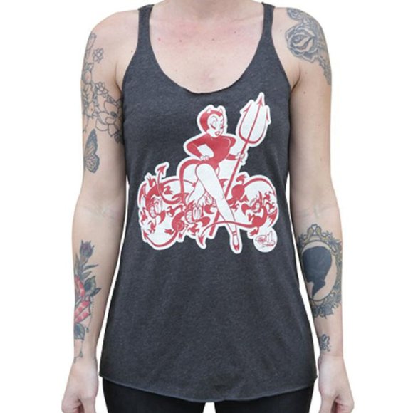 Queen of Pain Women's Custom Pinup Art Racer Back Tank S-2XL NWT - Picture 2 of 4